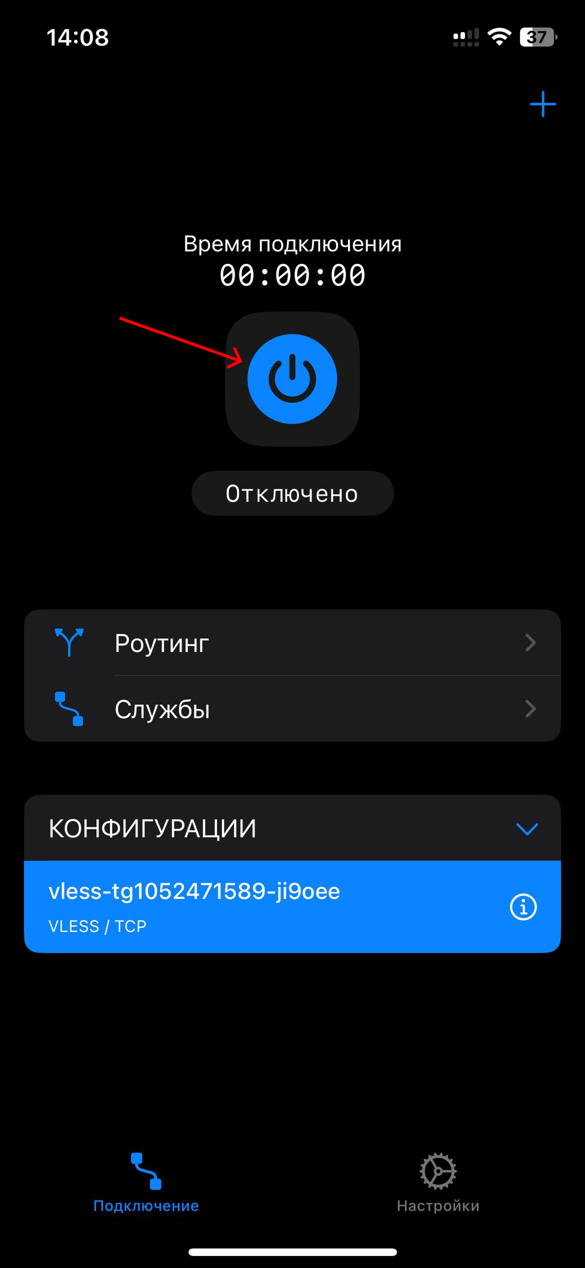 Подключённое соединение в v2RayTun на iOS